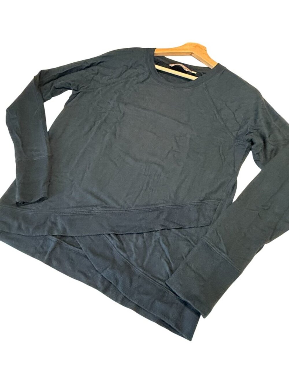 Athleta Teal Blue Long Sleeve Criss Cross Hem Detail Pullover Top Sz Small